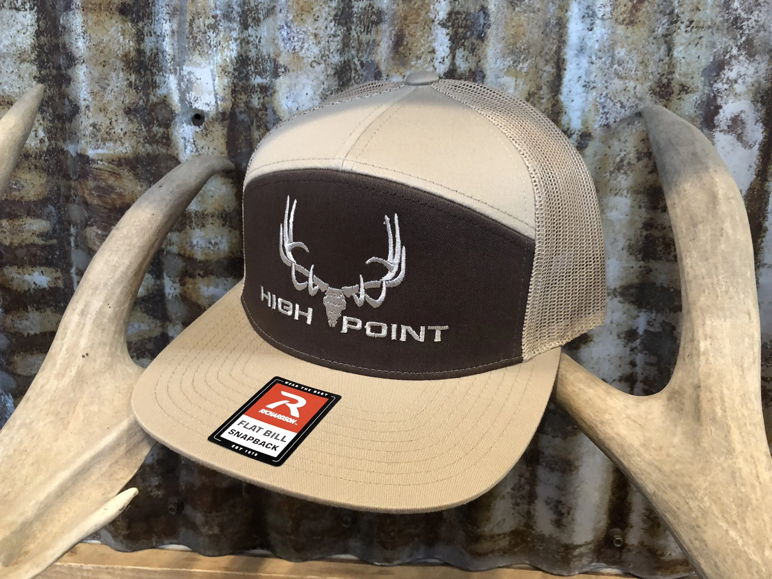 7 Panel Flat Bill Mesh Snap Back Brown Khaki High Point Outfitters